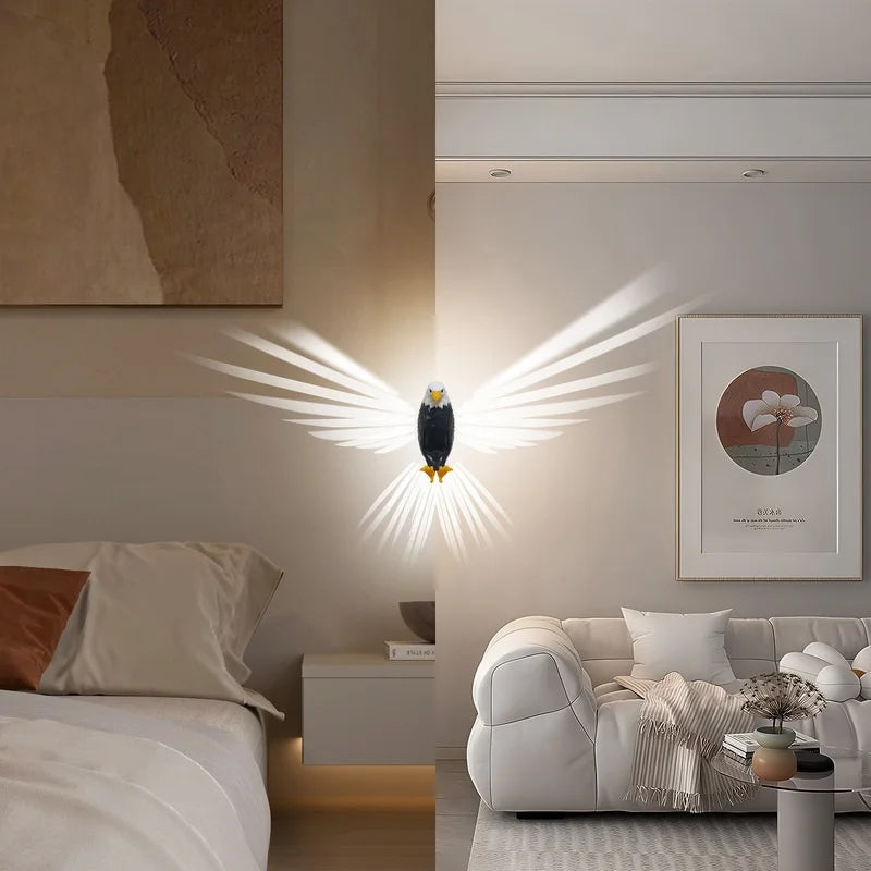  Lámpara de pared con forma de águila calva, proyector con forma de búho y águila, ambiente creativo moderno, LED de bajo consumo, control remoto, luz de pared.