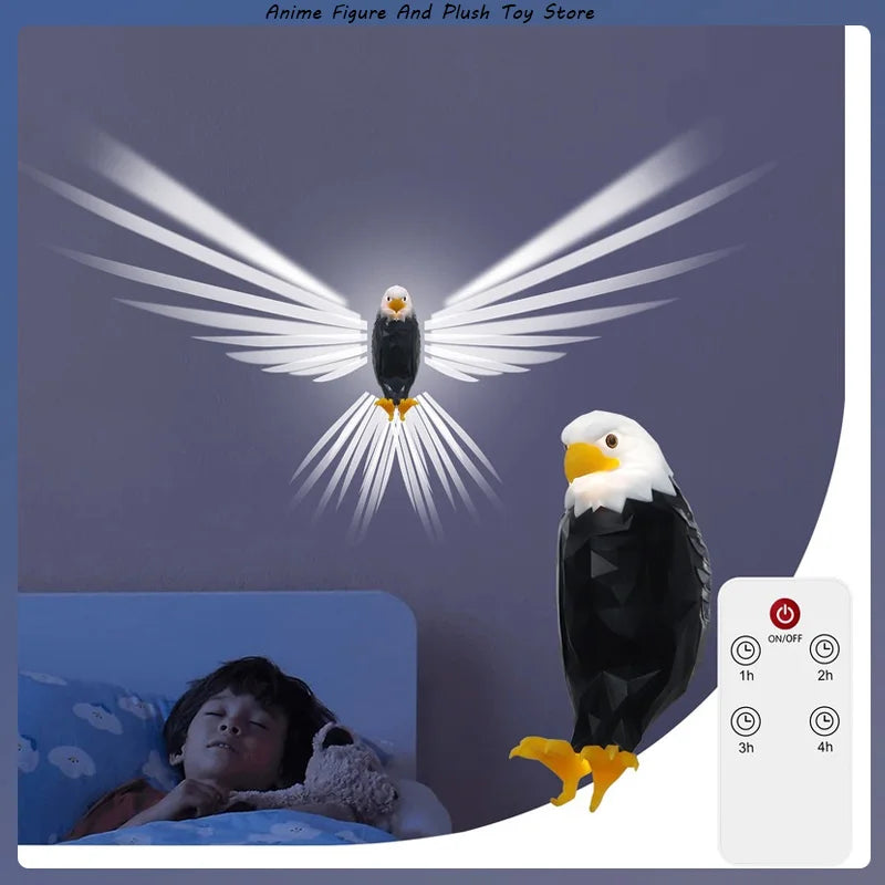  Lámpara de pared con forma de águila calva, proyector con forma de búho y águila, ambiente creativo moderno, LED de bajo consumo, control remoto, luz de pared.